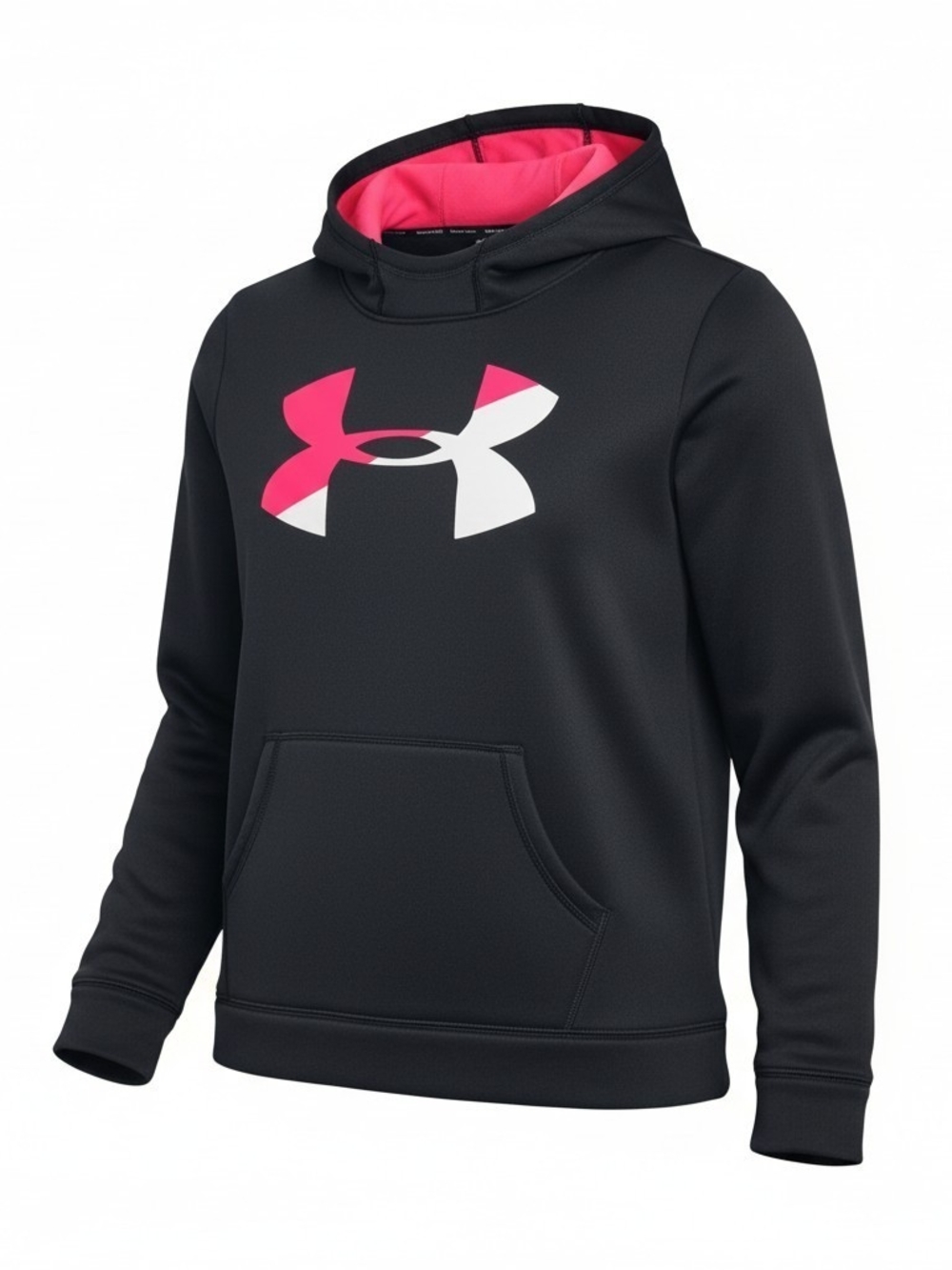 ​Under Armour ColdGear Hoodie Youth Large YLG Black Pink Logo Pullover Sweater